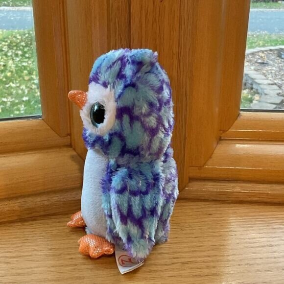 Adorable Plush Owl Stuffed Animal Toy For Kids Blue & Purple With Orange Feet - Picture 4 of 6